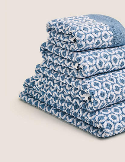 M&S Collection Pure Cotton Repeat Links Towel - Bath - Chambray, Chambray