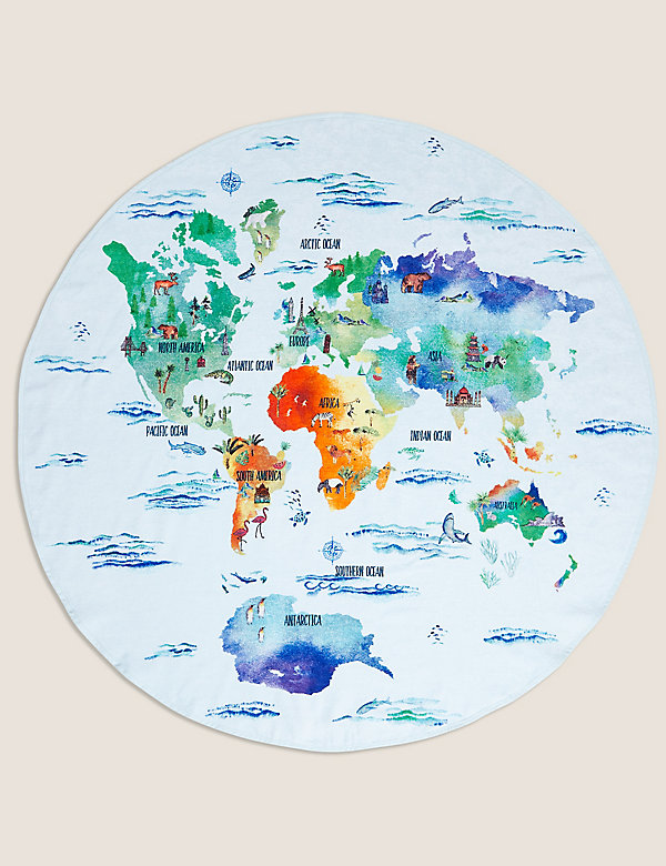 Pure Cotton Map of the World Round Towel - IS