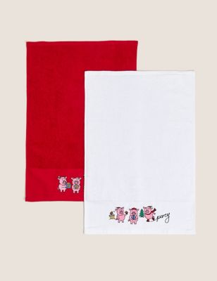 

Set of 2 Pure Cotton Percy Pig™ Towels - Red Mix, Red Mix