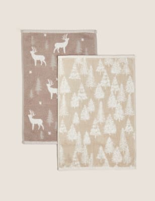 

Set of 2 Woodland and Stag Guest Towels - Natural Mix, Natural Mix
