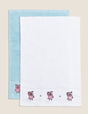 

Percy Pig™ Set of 2 Pure Cotton Percy Pig™ Guest Towels - Blue Mix, Blue Mix