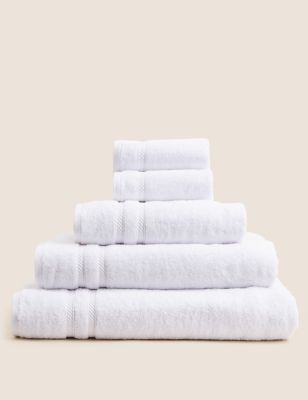 M&S Ultra Deluxe Cotton Rich Towel with Lyocell - EXL - White, White,Stone