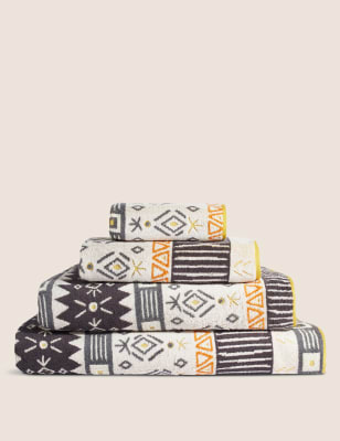 Pure Cotton Geometric Towel - Ochre, Ochre