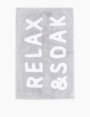 Tapis de bain en coton avec texte &laquo;&nbsp;Relax & Soak&nbsp;&raquo;