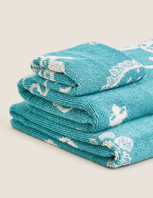 

M&S Collection Pure Cotton Dinosaur Kids Towel - Teal Mix, Teal Mix