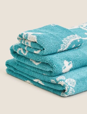 

M&S Collection Handtuch aus reiner Baumwolle mit Dinosauriermuster für Kinder - Teal Mix, Teal Mix
