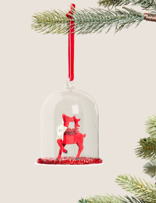 

Glass Hanging Deer Decoration - Red, Red