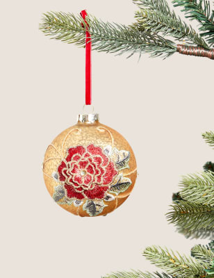 

Large Gold Glass Rose Appliqué Bauble, Gold