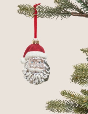 

Glass Hanging Santa Face Decoration - Red, Red