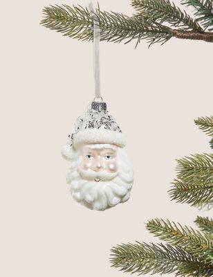 

Glass Hanging Santa Face Decoration - Silver, Silver