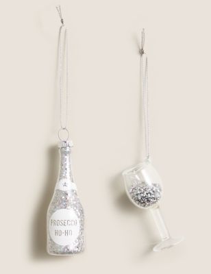 

2 Pack Silver Prosecco Hanging Decoration, Silver