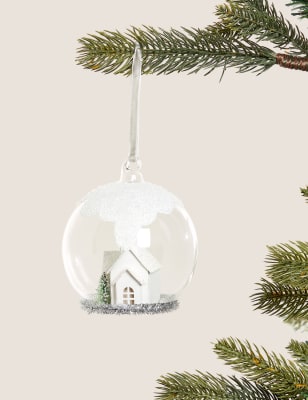 

Large Glass Hanging House Scene Snow Globe - Silver, Silver