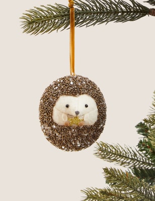 

Hanging Glitter Hedgehog Tree Decoration - Gold, Gold