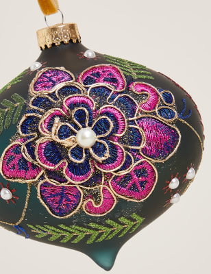 

Glass Floral Appliqué Bauble - Teal, Teal