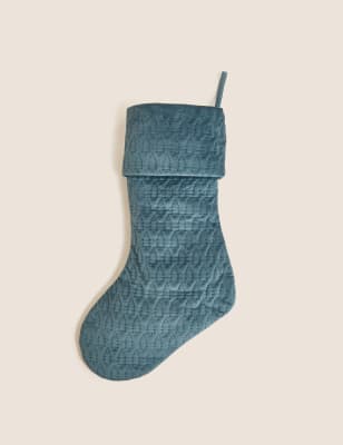 

M&S Collection Teal Velvet Tree Stocking, Teal