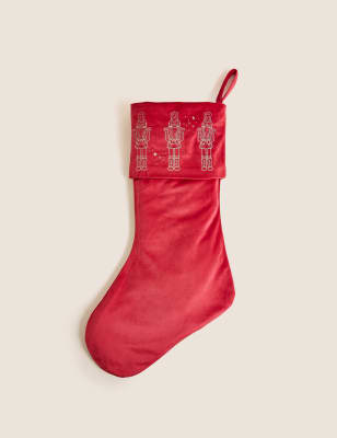 

M&S Collection Strumpf aus rotem Samt mit Nussknackermotiv - Rot Melange, Rot Melange