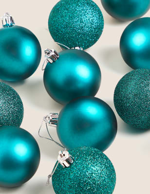 

M&S Collection 12pk Teal Shatterproof Hanging Baubles, Teal