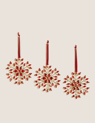 

3 Pack Jewelled Snowflakes - Red, Red