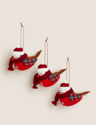 

3 Pack Robin Tree Decorations - Red, Red