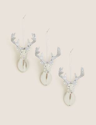 

3 Pack Silver Luxury Reindeer Decorations, Silver