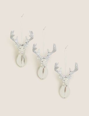 

Pack de 3 adornos plateados de renos premium - Silver, Silver