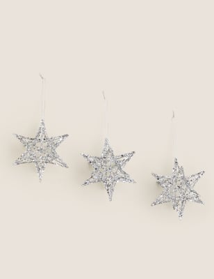 

3er-Pack glitzernde Stern-Baumdekorationen aus Draht - Silver, Silver
