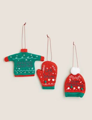 

3 Pack Hanging Jumper Tree Decorations - Red, Red