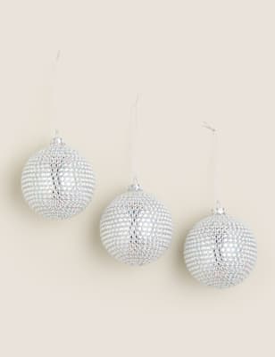 

3 Pack Silver Jewelled Baubles - Grey, Grey