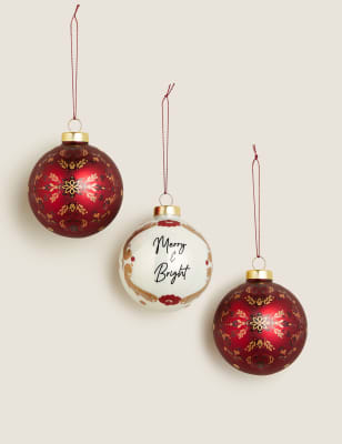 

3 Pack Glass Baubles - Red, Red