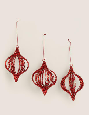 

3er-Pack rote, glitzernde Draht-Hängekugeln - Red, Red
