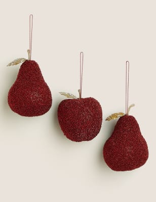 

3 Pack Red Fruit Hanging Decoration, Red