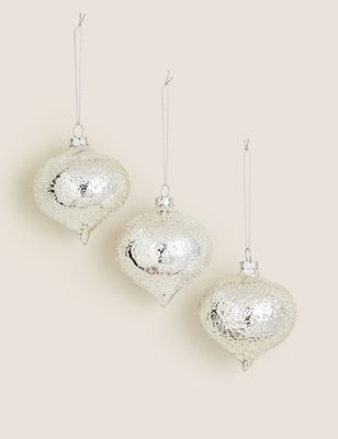

3 Pack Silver Glass Baubles - Silver Mix, Silver Mix