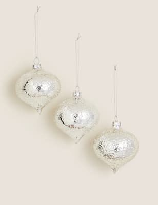 

3 Pack Silver Glass Baubles - Silver Mix, Silver Mix