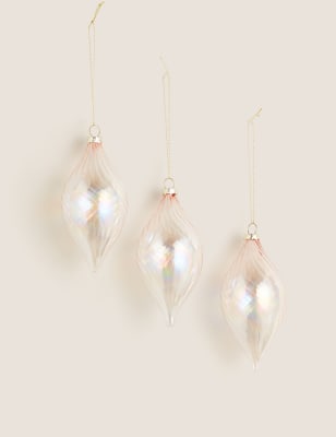 

3 Pack Glass Luxury Baubles - Gold, Gold