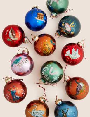 

M&S Collection 12 Days of Christmas Glass Baubles - Multi, Multi