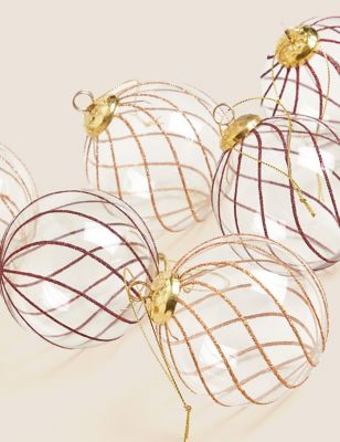 

M&S Collection 6pk Glitter Stripe Glass Baubles - Gold Mix, Gold Mix