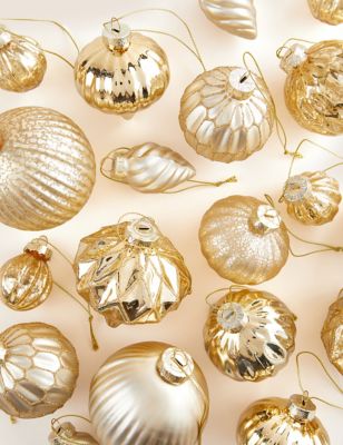 

M&S Collection 20pk Glass Baubles - Gold Mix, Gold Mix