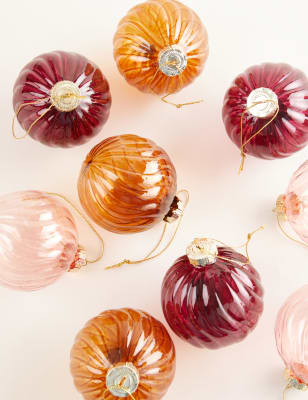 

M&S Collection 9pk Multicoloured Glass Baubles - Red Mix, Red Mix