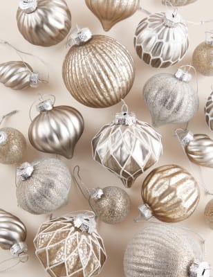 

M&S Collection 20pk Assorted Glass Baubles - White Mix, White Mix