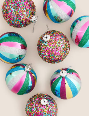 

M&S Collection 9pk Multicoloured Shatterproof Baubles, Multi