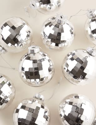 

M&S Collection 9pk Silver Shatterproof Disco Ball Baubles - Multi, Multi