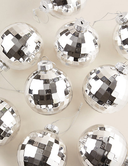 9pk Silver Shatterproof Disco Ball Baubles