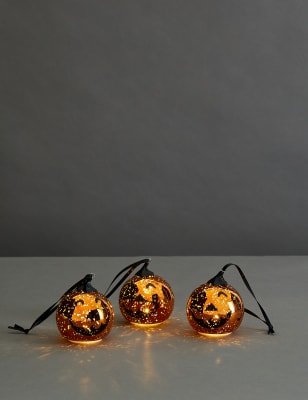 

M&S Collection 3pk Halloween Pumpkin Light Up Baubles - Orange Mix, Orange Mix