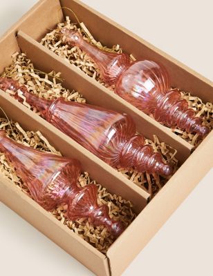3pk Glass Finial Hanging Decorations