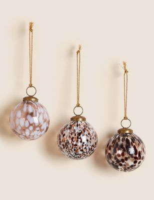 

M&S Collection 3pk Speckled Multicoloured Glass Baubles, Multi