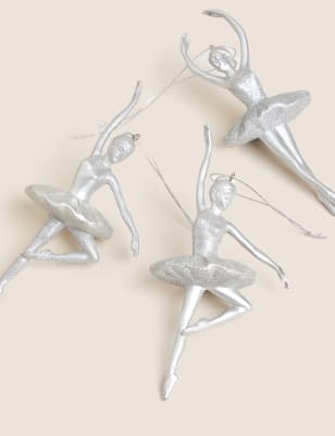 

M&S Collection 3pk Glitter Hanging Ballerina Decorations - Silver, Silver