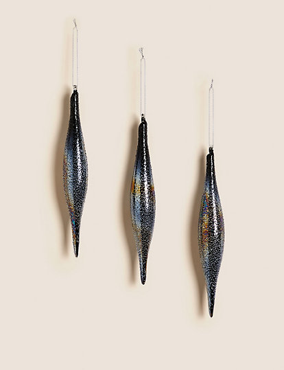 3pk Glass Icicle Hanging Decorations