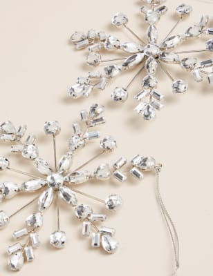 

M&S Collection 2pk Jewelled Hanging Snowflake Decorations - Charcoal, Charcoal