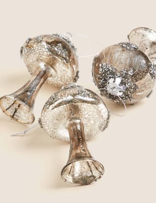 

M&S Collection 3pk Silver Glass Hanging Toadstool Decorations - Silver Mix, Silver Mix