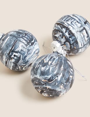 

M&S Collection 3pk Marbled Glass Baubles - Blue Mix, Blue Mix